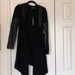 black sweater with leather accents